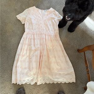 Madewell Light Pink Eyelet Flutter-Sleeve Dress